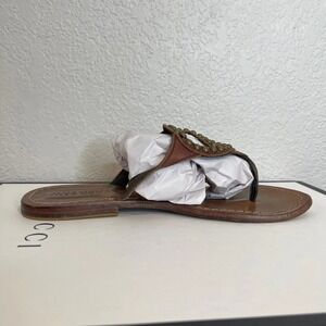 Mystique Rhinestone Sandals Thong Brown Leather Slip On Women's 37 EU/7 US